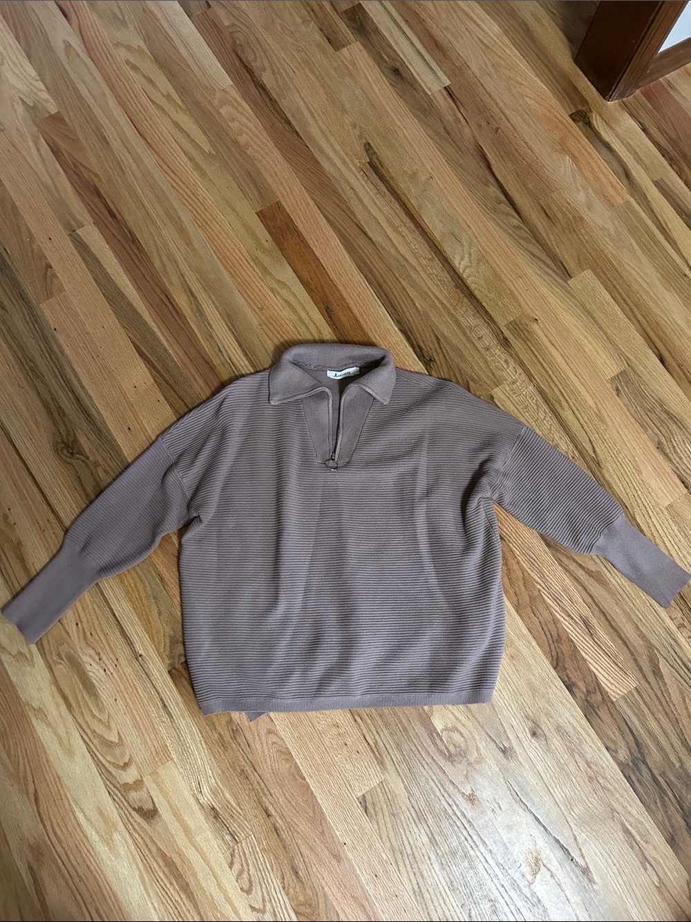 Women's Ribbed Half-Zip Sweater in Taupe